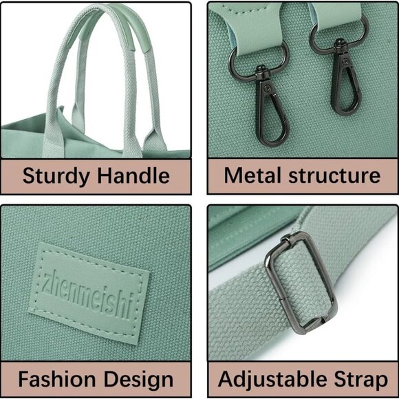 Women Canvas Tote Bag with Pockets Crossbody Hobo Shoulder Bag for Daily Use - Picture 5 of 6